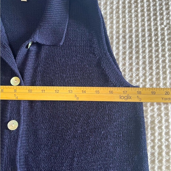 ANTHRO AND OTHER STORIES SWEATER VEST/DRESS NAVY SHELL BUTTONS SZ M LINEN BLEND - Picture 9 of 10